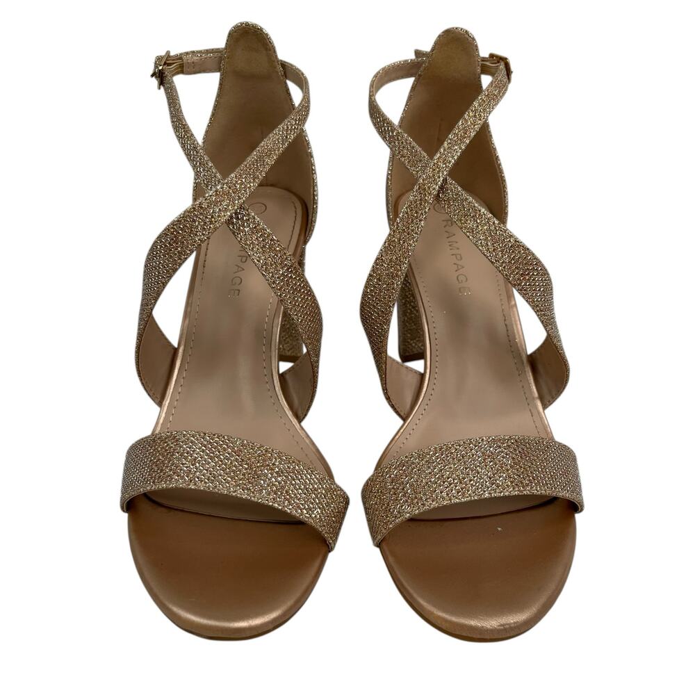 Rampage Nell-26L Gold Glitter Chunky Block Heel Sandals 8.5 Strappy Prom Party